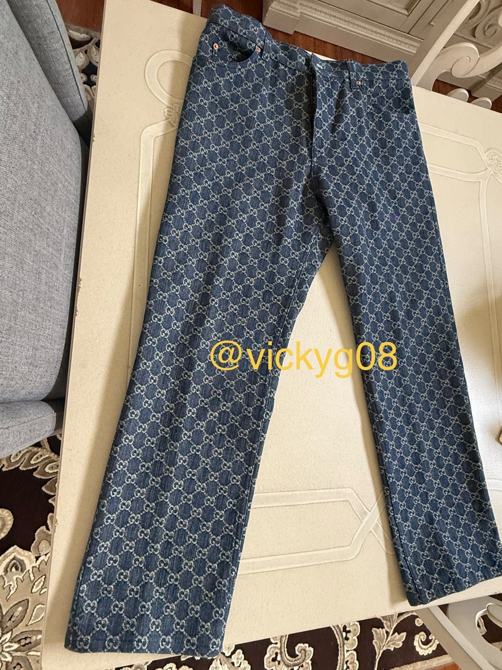 Gucci Blue Monogram Print Pants -Unisex